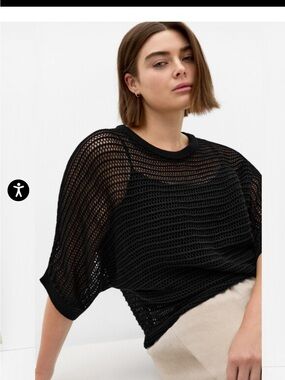 City Chic Crochet Knit Resort Top - black- size 26